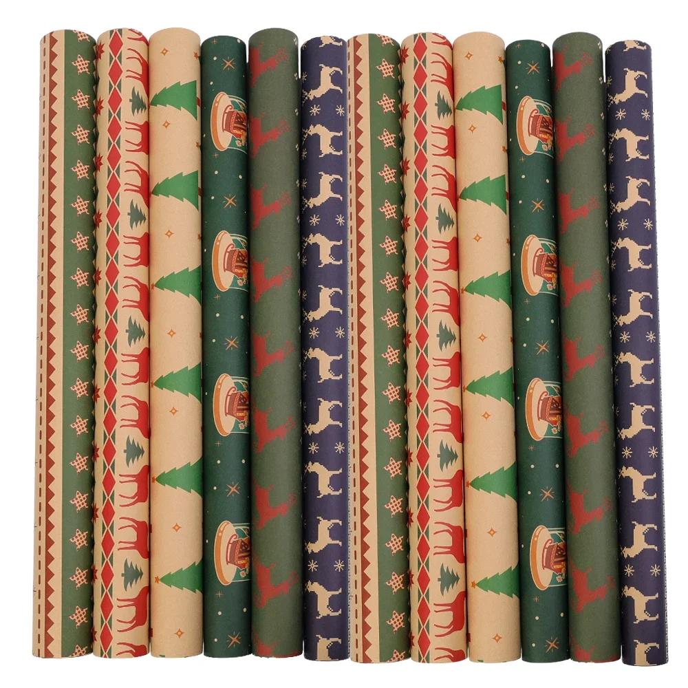 5Pcs Christmas Wrapping Paper Gifts Wrapping Paper Diy Packing Craft Cartoon Printed Kraft Paper Xmas Wedding Party Decor Paper