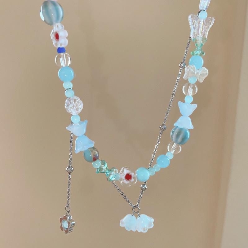 Летний синий аквамариновый чип-бусины Цветок Чокер - Женское высококачественное ключичное ожерелье