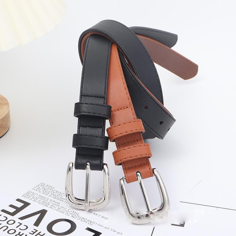 Needle Womens Silver Buckle Slim Belt Premium Minimalist Accessory Versatile