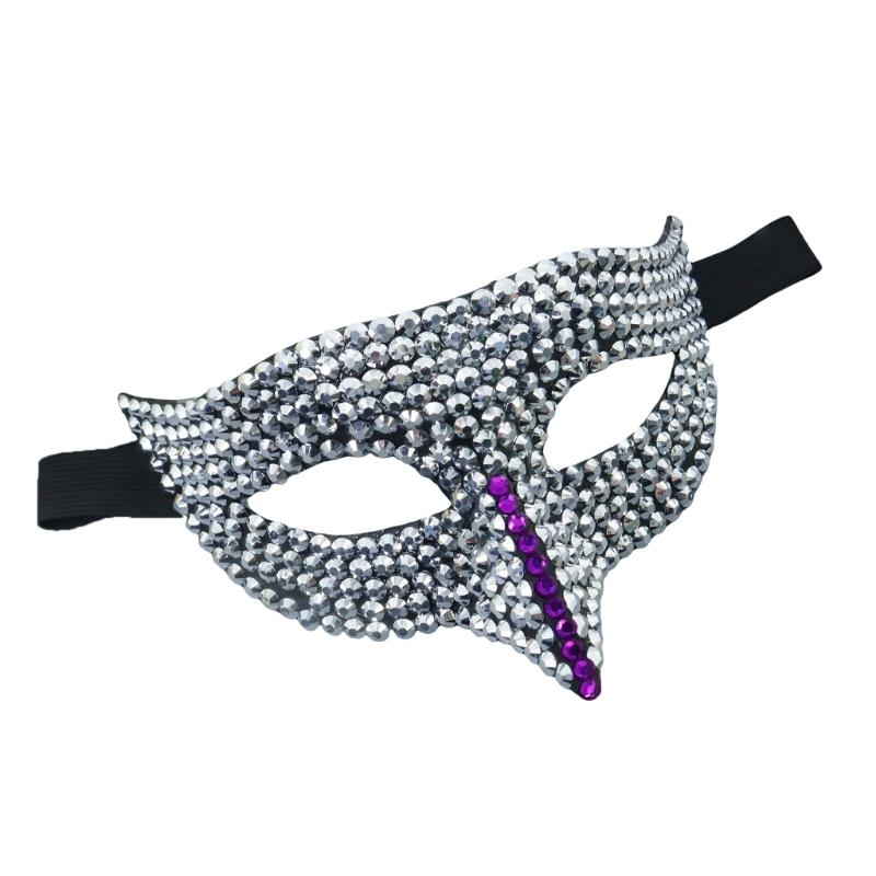 Rhinestones Masquerade Mask Half Face Mask Halloween Party Mask Masquerade Eye Mask For Men Women Masquerade Cosplay фиолетовый