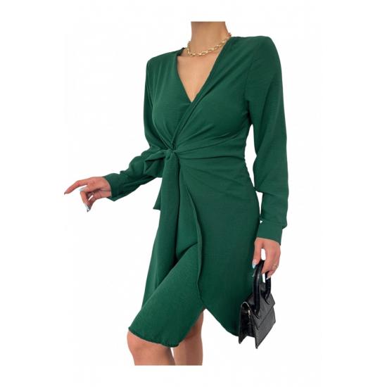 

Двубортное мини-платье с оборками и завязками на воротнике