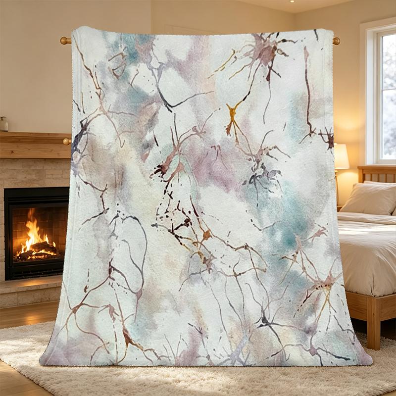 Printed Flannel Fleece Throw Abstract Art Watercolor Texture, Super Soft Skin-friendly, Warm Cozy Home Blanket for Halloween & Christmas