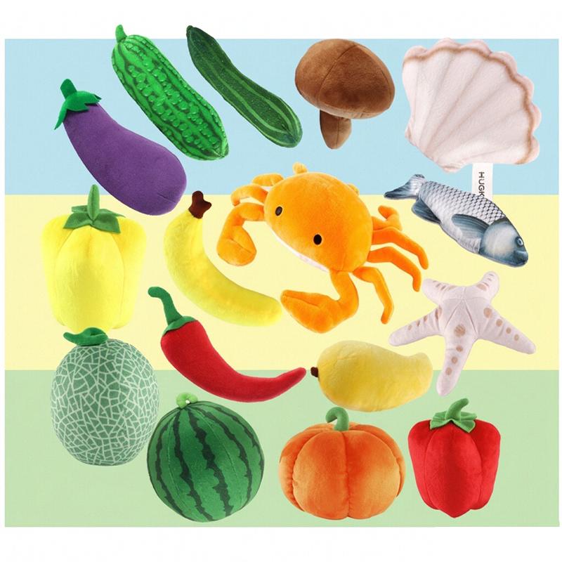 Simulation Fruits Vegetable Marine Animal Plush Toy Watermelon Pumpkin Crab Starfish Scallop Carp Soft Stuffed Plushie Doll Gift