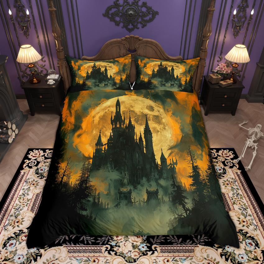 Homewish Magic Witch Duvet Cover Set Halloween Pumpkin Bedding Set Festival Theme Quilt Cover Set