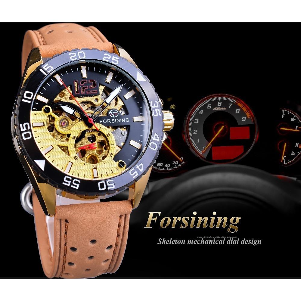Forsining Men's Fashion Casual Hollow Waterproof Automatic Mechanical Watch GMT1155-1-A