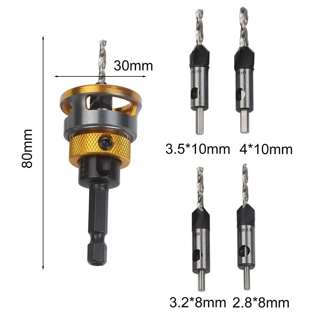 Tapered Guide Drills 4-Piece Drill Bit Set DIY Home Repairs Efficient Chip Evacuation Exceptional Hardness 120g