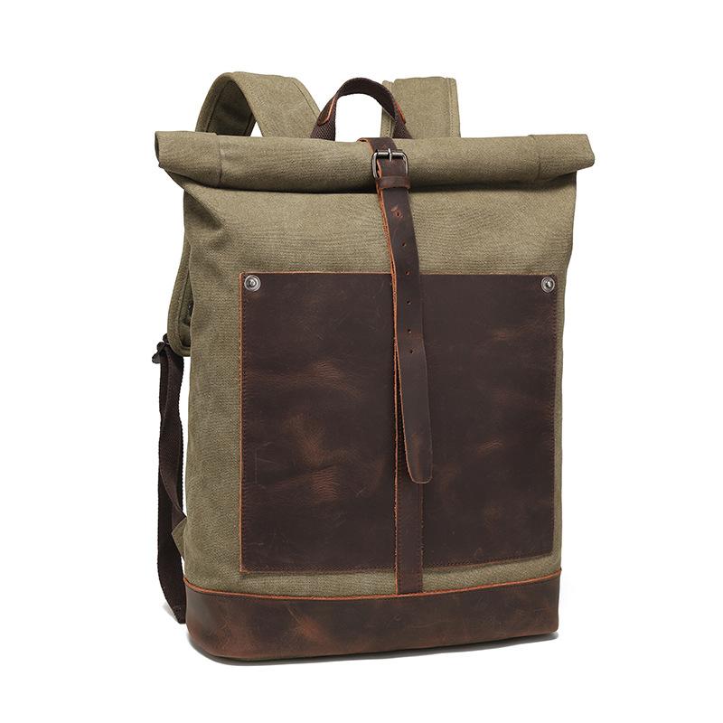 Backpack Men's Travel Computer Backpack Student Retro Travel Book Bag Oil Waxed Canvas