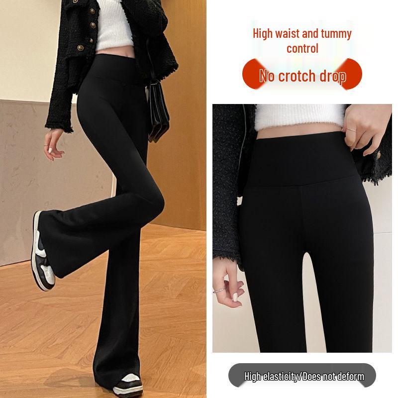 Black High Waist Bodycon Flare Leggings for Women - Spring & Autumn