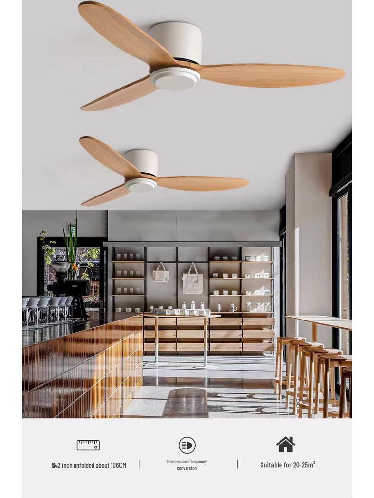 Simple Wooden Ceiling Fan Light for Living Room, Bedroom, or Restaurant with Integrated Lighting and Wooden Fan Blades