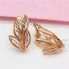 Exquisite 585 Purple Gold Earrings Russian Fashion Temperament Leaf Ear Buckles Shiny Versatile Rose Gold Plated Earrings