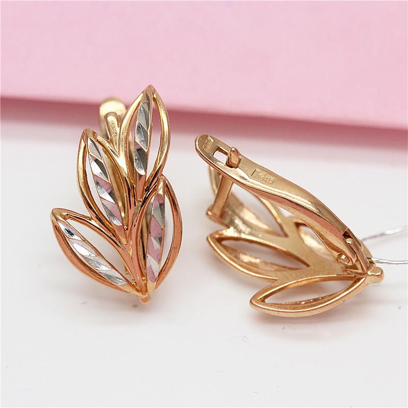 Purple Gold Earrings, Fashion Temperament, Leaf Ear Buckles, Shiny Rose Gold-Plated Earrings.