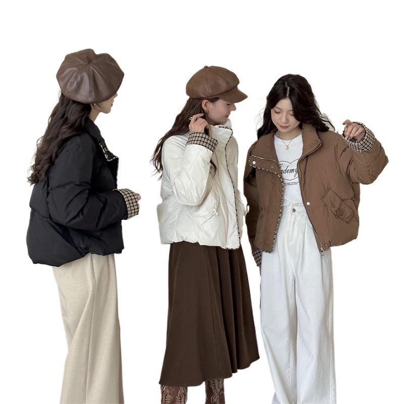 Design Sense Kurze Daunenjacke Damen Brotjacke Tausend Vogelgitter Spleißen Winterjacke 2024 Winter Neu