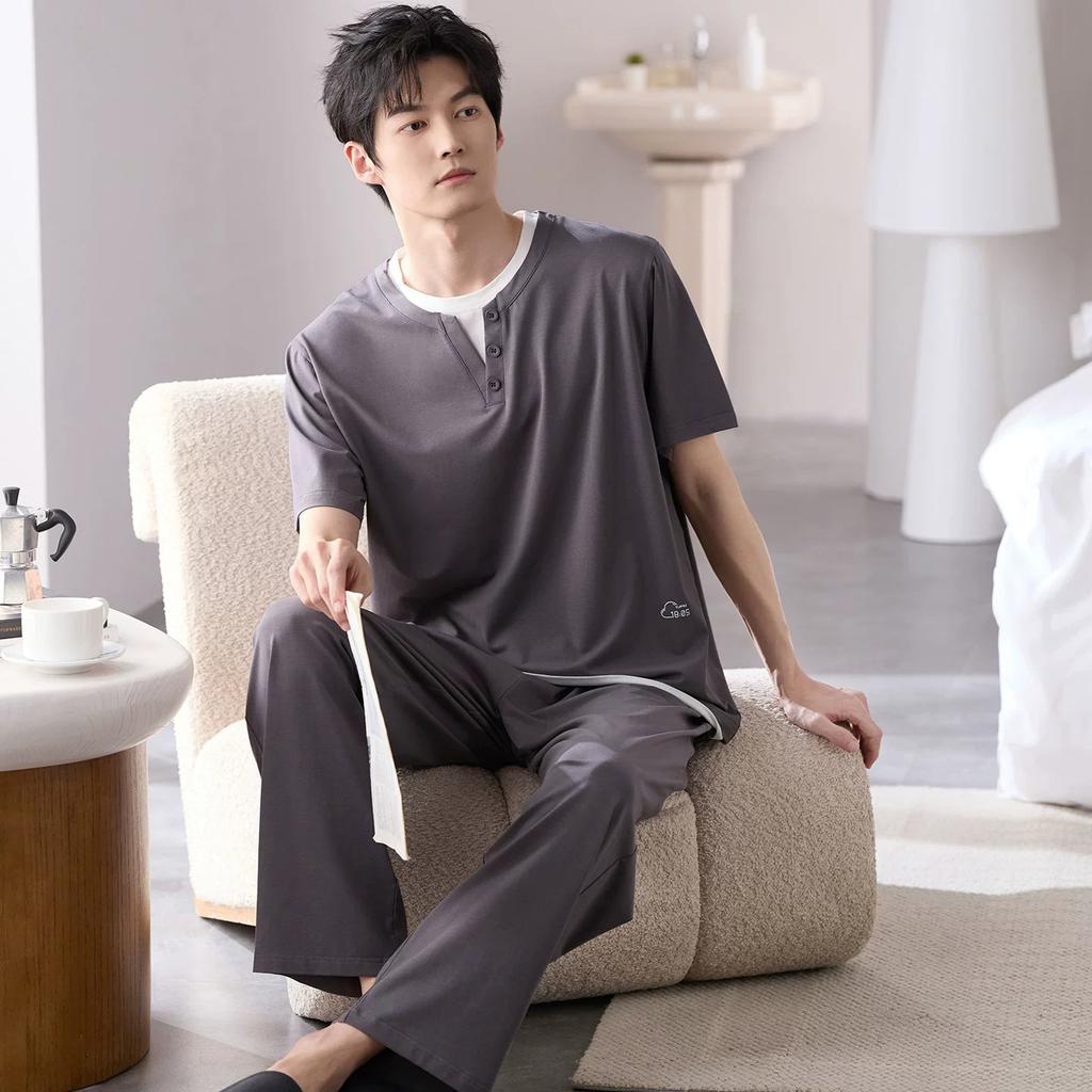 Pajamas Men's Summer Modal Cotton Thin Short-sleeved Trousers Simple Summer Can Be Worn Outside Cool Loungewear Suit