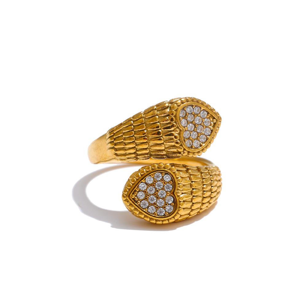 

Yhpup Stylish Adjustable Stainless Steel Zirconia Heart Snake Ring for Women 18K PVD Plated Jewelry New resizable