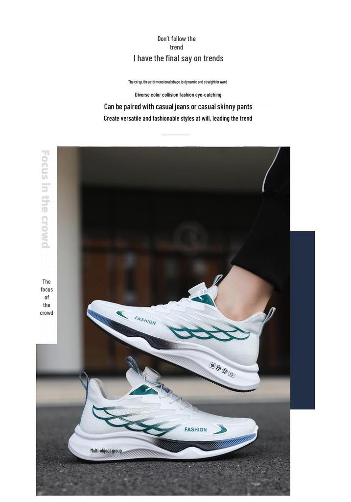 Men’s Summer Mesh Breathable Running Shoes with Rotating Buckle, Height-Boost, and Shock Absorption