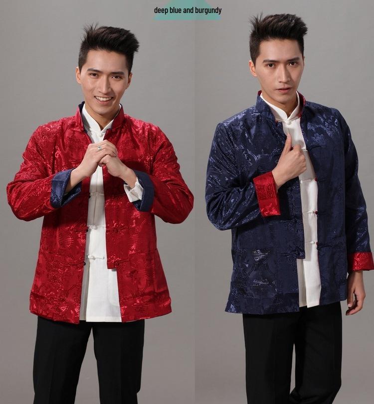 Men's Double-Sided Golden Tang Suit: Long-Sleeved Top for Spring/Autumn Photography