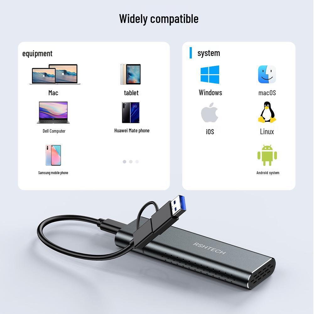 Rongshenghui M.2 SSD Enclosure USB-C to NVME/NGFF Dual Protocol External Drive Case