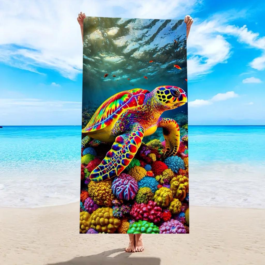 Beach-Style Shell & Starfish Polyester Beach Towel, 2D Printed, Quick-Dry Lightweight, All-Season Unisex, Ideal for Beach/Surfin