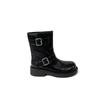 Cowhide~ Maillard Boots Retro Leather Medium Boots Women's Belt Buckle Short Boots Thick-soled Martin Boots Thin Boots