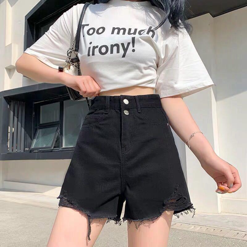 

Брюки Классика и минимализм Мода Универсальные Летние Женские С Высокой Талией Сломанные Дырки Тонкие А-силуэта Широкие Свободные Шорты Из Джинса Индивидуальность 2XL чёрный