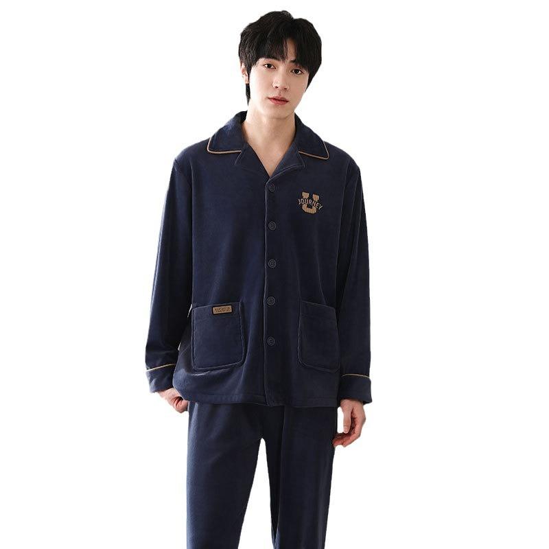 Pyjamas Herren Herbst und Winter Inselvlies Fleece Frühling und Herbst Korallenfleece Dünnes Homewear-Set