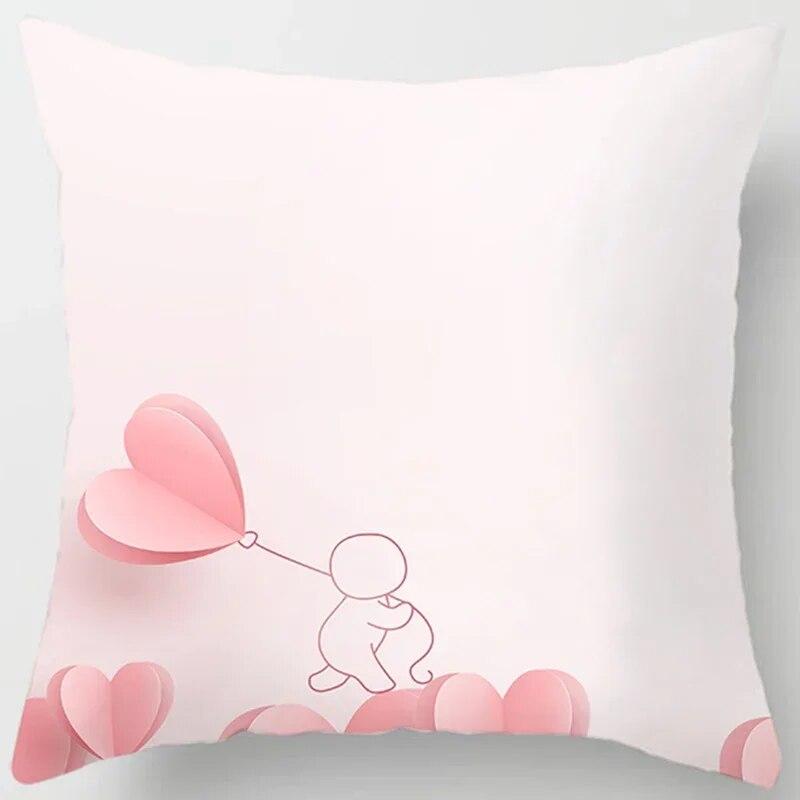 Pink Cute Love Printing Square Pillowcase, Home Decoration, Car Sofa Cushion Cover (45cm * 45cm)