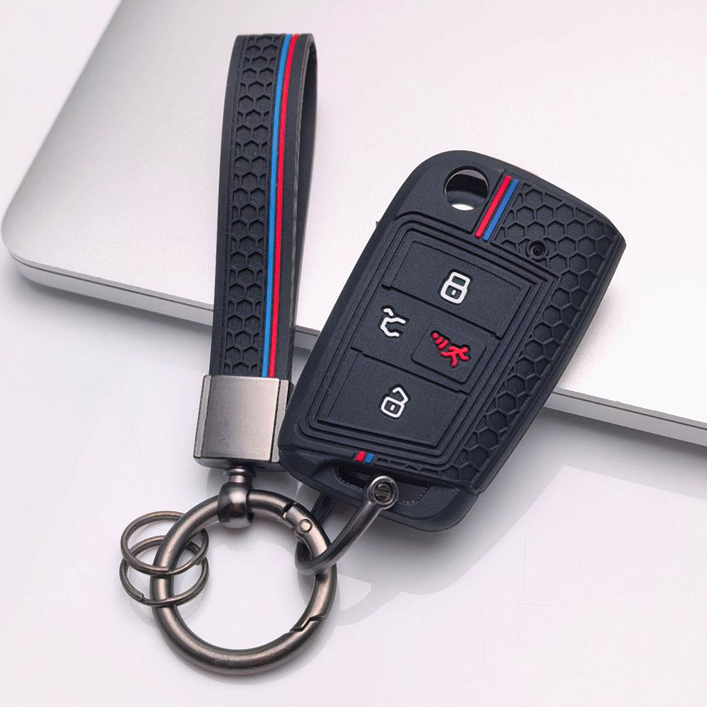 Silicone Key Fob Cover with Matching Keychain for Volkswagen Golf 7 MK7 Tiguan MK2 Touran L for Skoda Octavia, Fits Volkswagen Golf Tiguan Octavia A7