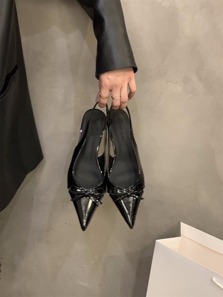 Kitten Heel High Heels Bag Head Sandals Fairy Shoes New Spring Bow Pointed Single Shoes