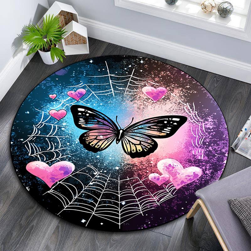 

Butterfly Hearts Round Area Rug,Carpet Rug for Living Room Bedroom Sofa Playroom Decor,Non-slip Floor Mat 80cmx80cm