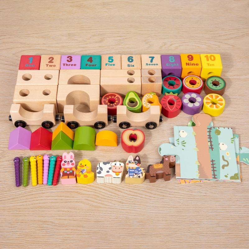 Fruit Wooden Educational Train Building Blocks For Digital English Toy Cognition