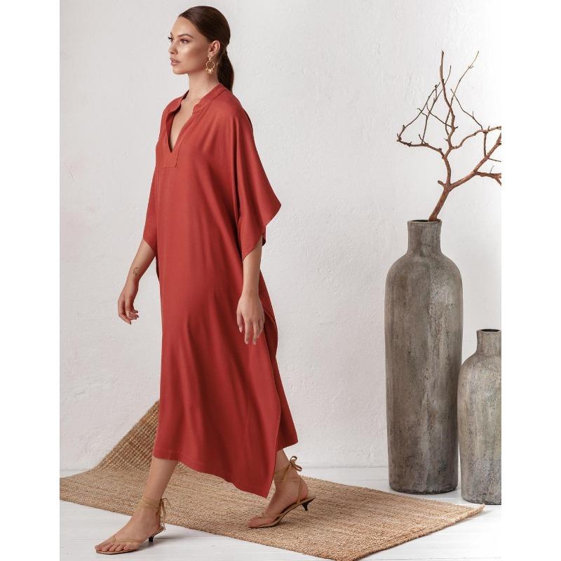 Damenmode Sommer Frühling Einfarbig Druck 1/2 Ärmel V-Ausschnitt Lockere Taille Freizeitkleider