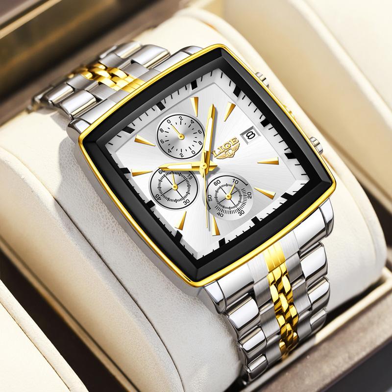 LIGE Luxury Square Sport Man Wristwatch Waterproof Luminous Chronograph Quartz Men's Watches Stainless Steel Men Watch Reloj