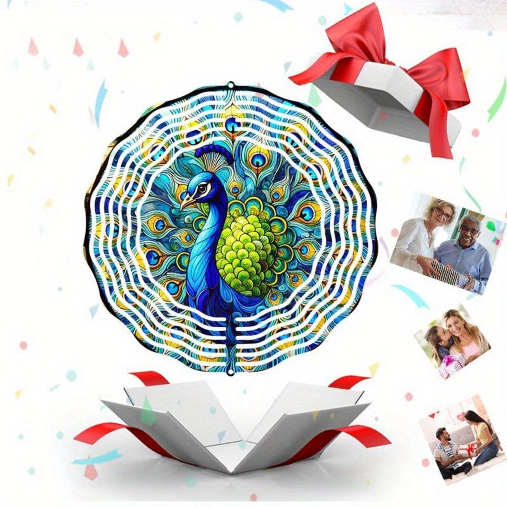 Kaijit - Buntglas Pfau Windspiel | Dekorative Hänge-Windspiele für Garten, Balkon & Außendekor | Farbenfrohe Kunstwerke für Terrasse & Hof