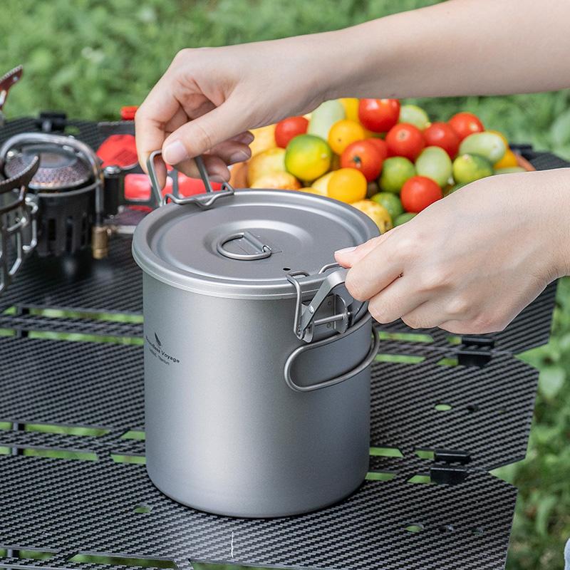 Boundless Voyage 1.4L Titanium Pot Rice Cooker Set Ultralight Camping Cookware for Outdoor, Hiking, Travelling Cooking W-Ti2093c
