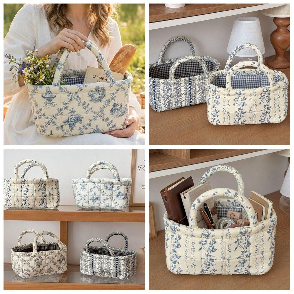 Hand-held Laundry Storage Basket Printed Floral Organizers Basket  Desktop Storage