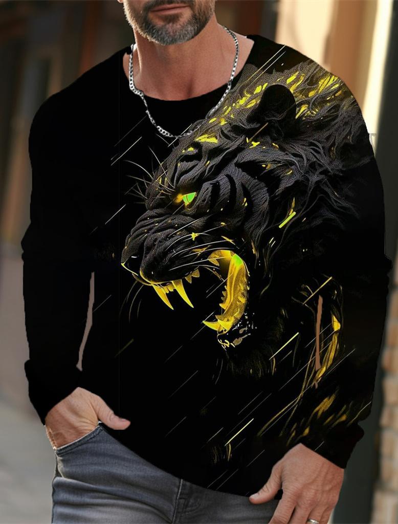 Męski T-shirt z długim rękawem z grafiką tygrysa dla mężczyzn Odzież Casualowy Top Koszulka Moda Zwierzę 3D Pełny Nadruk Streetwear