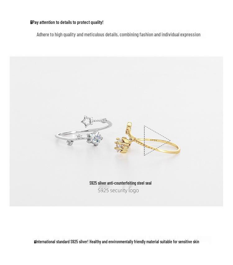 Banyan Baum S925 Silber Stern Zirkon Ring - Damen Luxus Hohles Design