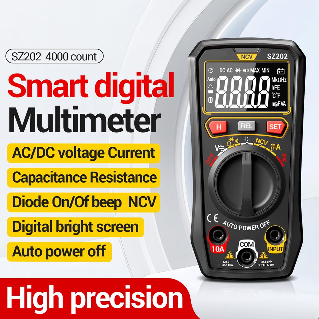 Digital Multimeter, Auto Ranging 4000 Counts, Portable Ohm Volt Amp Tester Measures NCV, Voltage, Current, Diode,