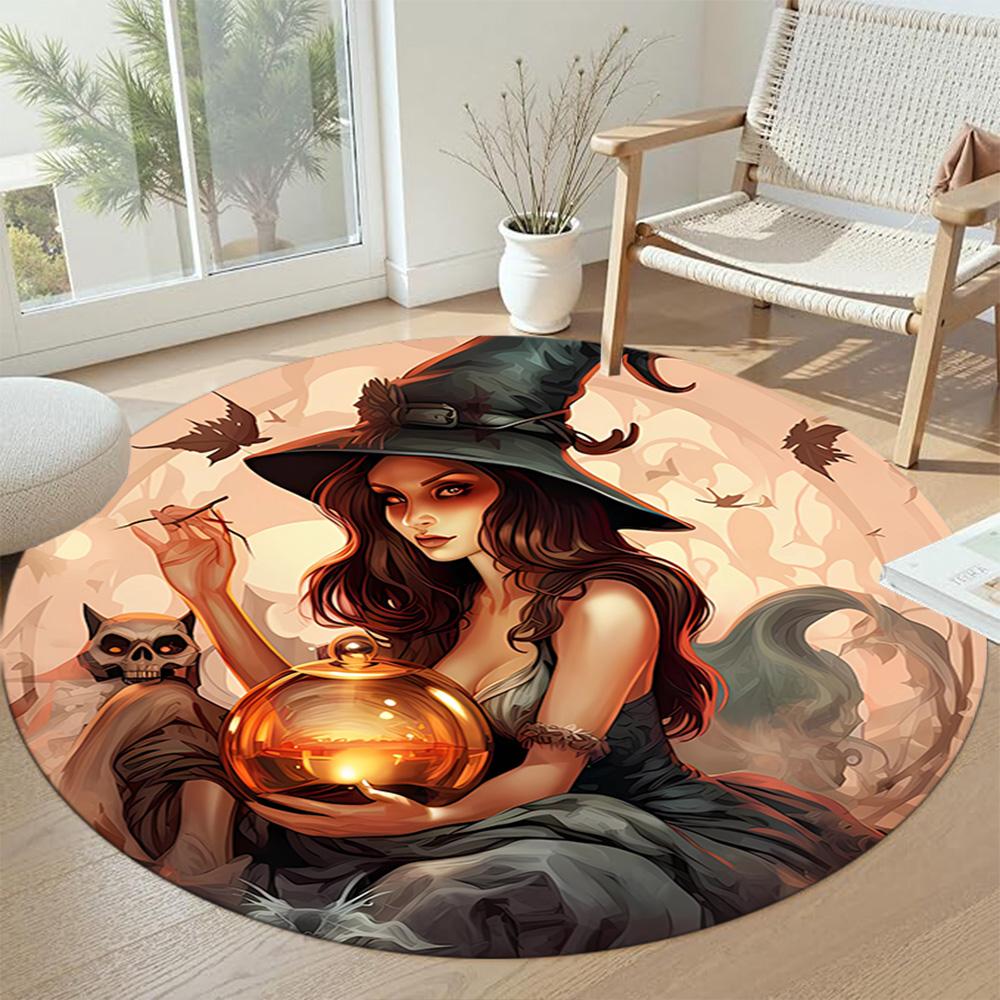 Witch Round Office Rug Perfect for Dining Room Study Room Kitchen Game Room Antislip Round Carpet Anime Office Decor Perfect Gift for Women Men