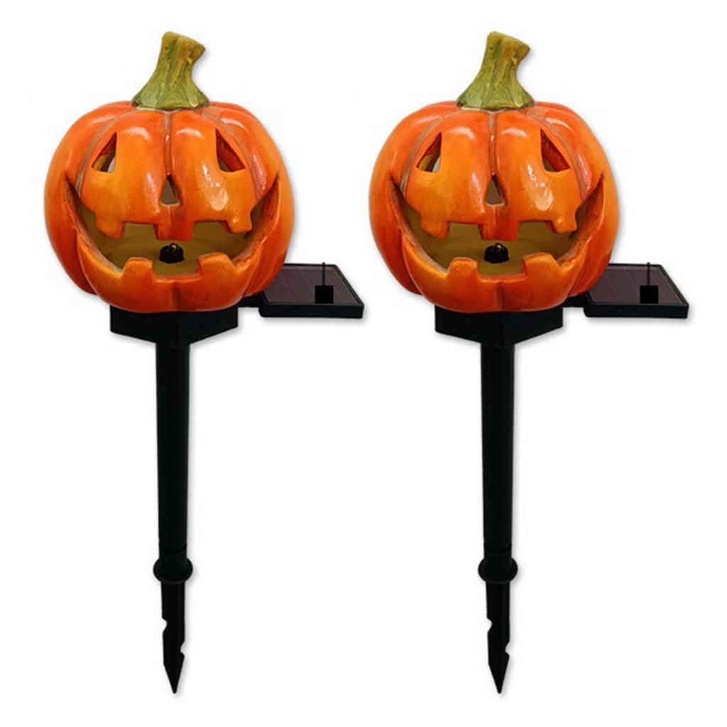 1-2PCS Solar Pumpkin Lantern for Halloween Decoration Decorative Jack O Lantern Stake Lights for Courtyards Terraces Gardens