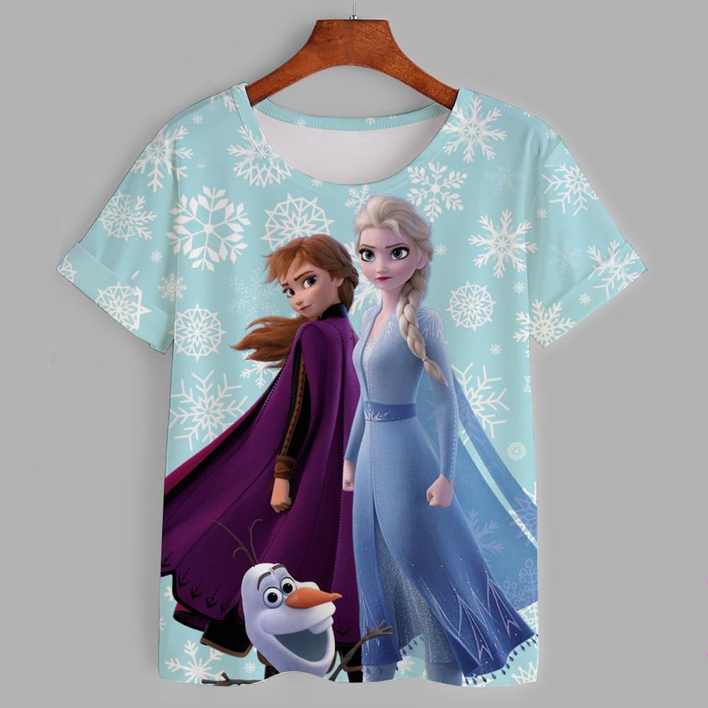 Frozen Elsa Princess 3D T-shirt Casual Boys and Girls Children's Cartoon Top 2026 Summer Edition