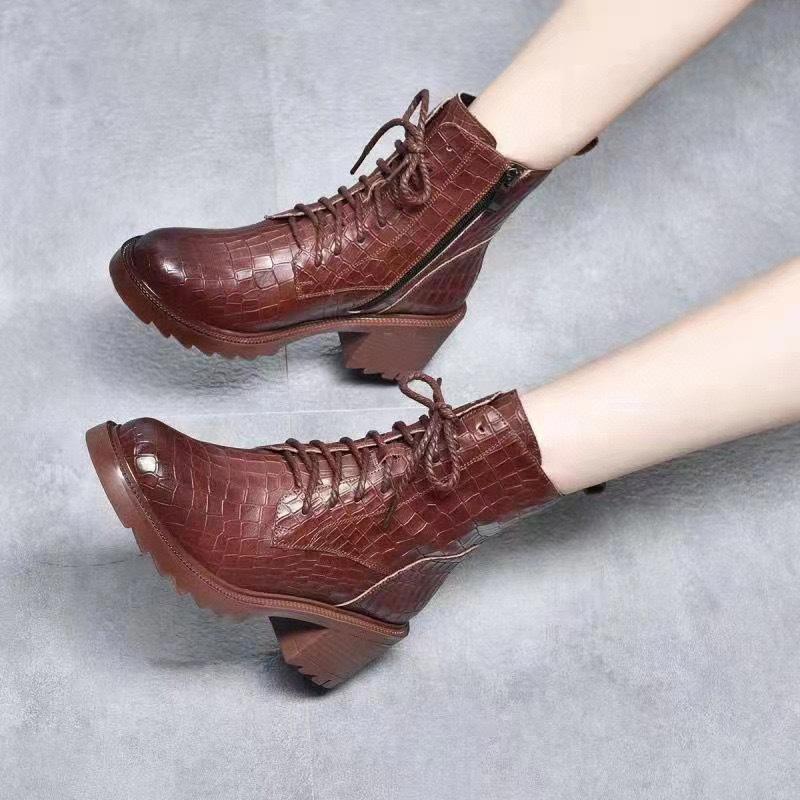 

Ботинки Мартин женские ботинки осень и зима новые круглый носок толстый каблук узор под камень коровья кожа ремешок короткие ботинки ботинки-локомотивы кожаные ботинки 40 коричневый