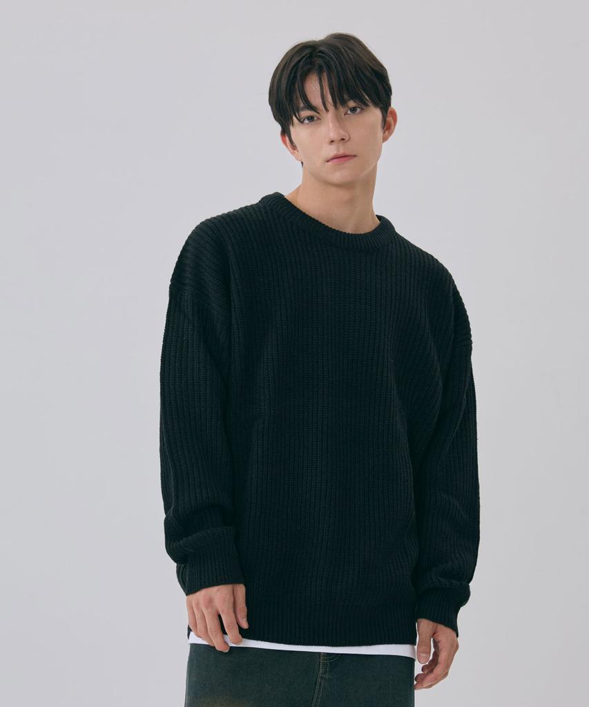 AGOD Crew Neck Rib Oversized Hazzi Knit [Black]