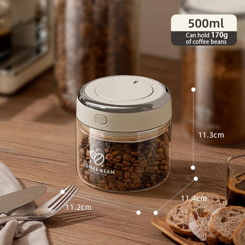 

500/1100/1700 Coffee Beans Vacuum Sealed Tank Glass Food Storage Jars with Co2 Valve Household Moisture-Proof Airtight Container