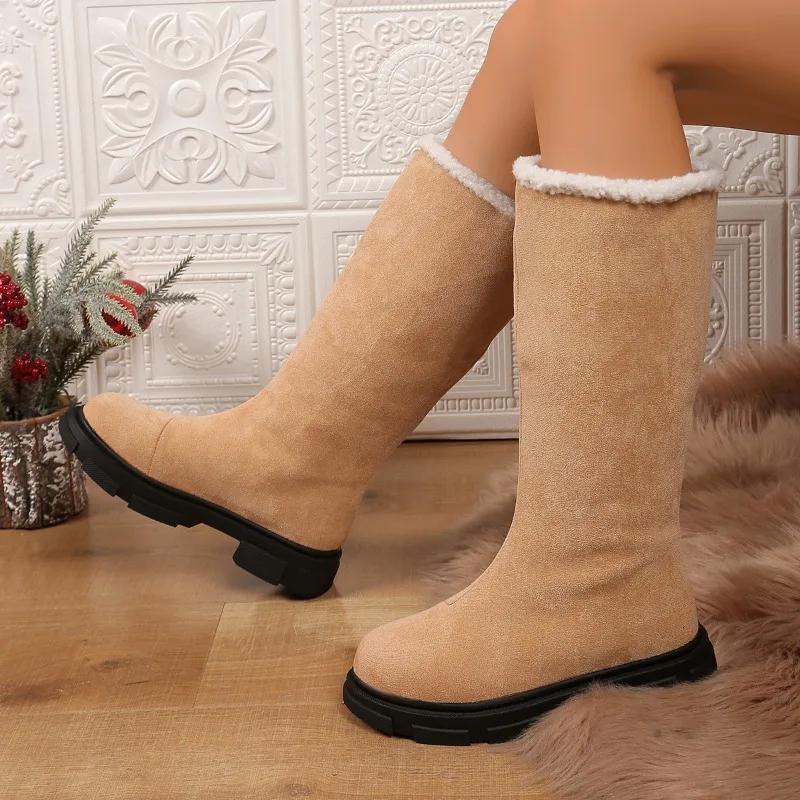 Fashion Women Platform Flats Suede Snow High Boots Fur Warm Shoes 2024 Winter New Short Plush Chelsea Boots Casual Sport Botas Mujer