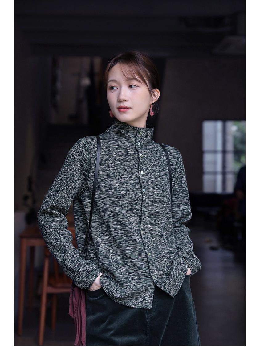 

2021 Autumn/Winter Women s Reversible Knit Shirt with Button Front and AB Color Double-Layer Fabric Large чёрный/разноцветный