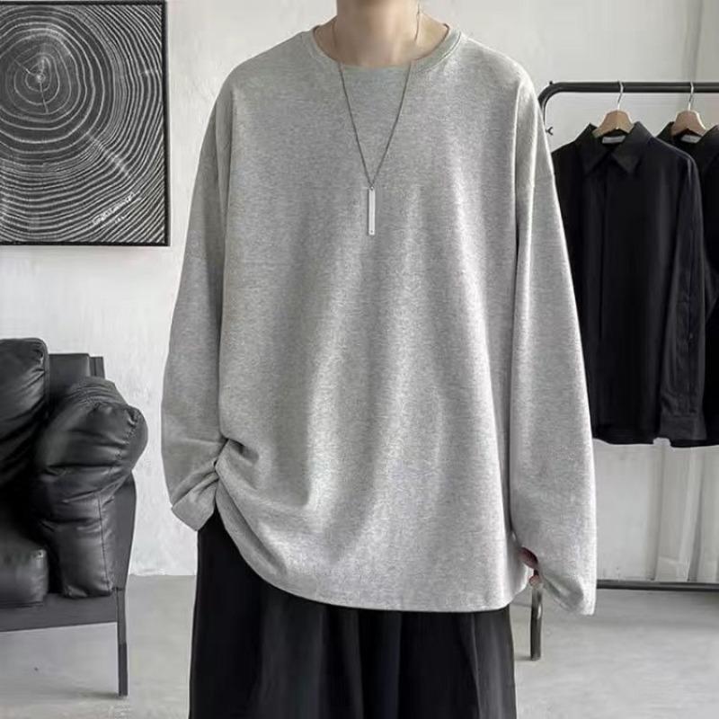 Męska koszulka bazowa w jednolitym kolorze Wiosenno-jesienna koszulka z długim rękawem Japoński top