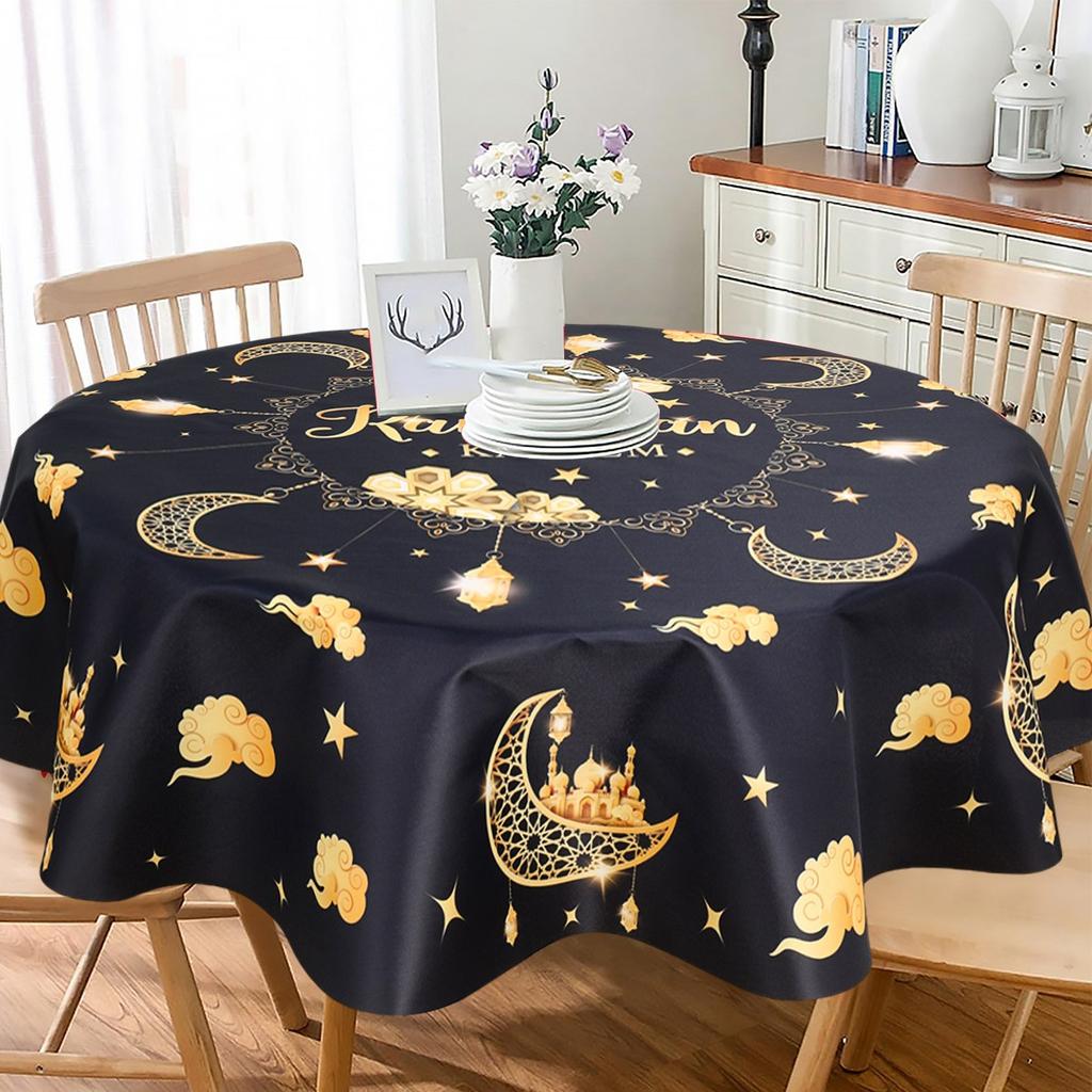 Ramadan Kareem Eid Mubarak Polyester Round Tablecloth Ramadan Decor For Home 2025 Islamic Muslim Party Supplies EID Al  Adha