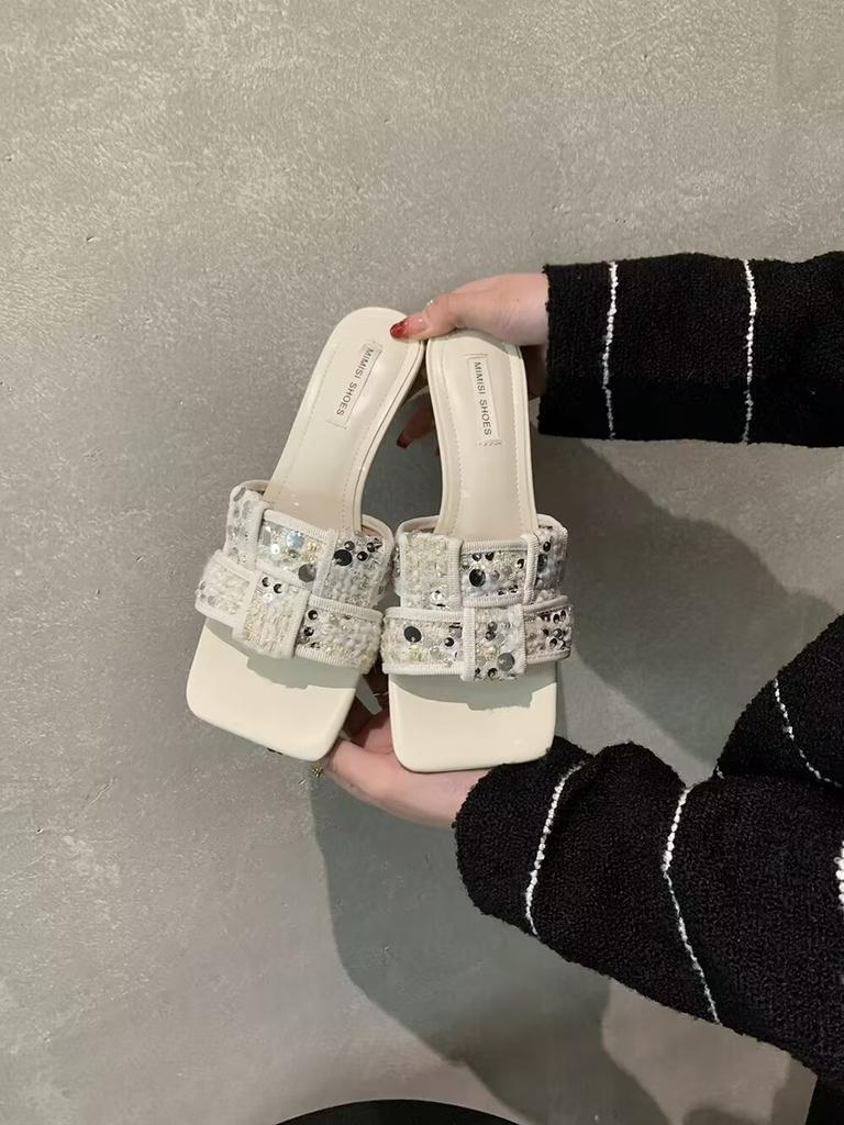 2025 Summer New Women's Slippers Fashion Open Toe Braided Women's Shoes Casual Designer Beach Women's Stiletto High Heels