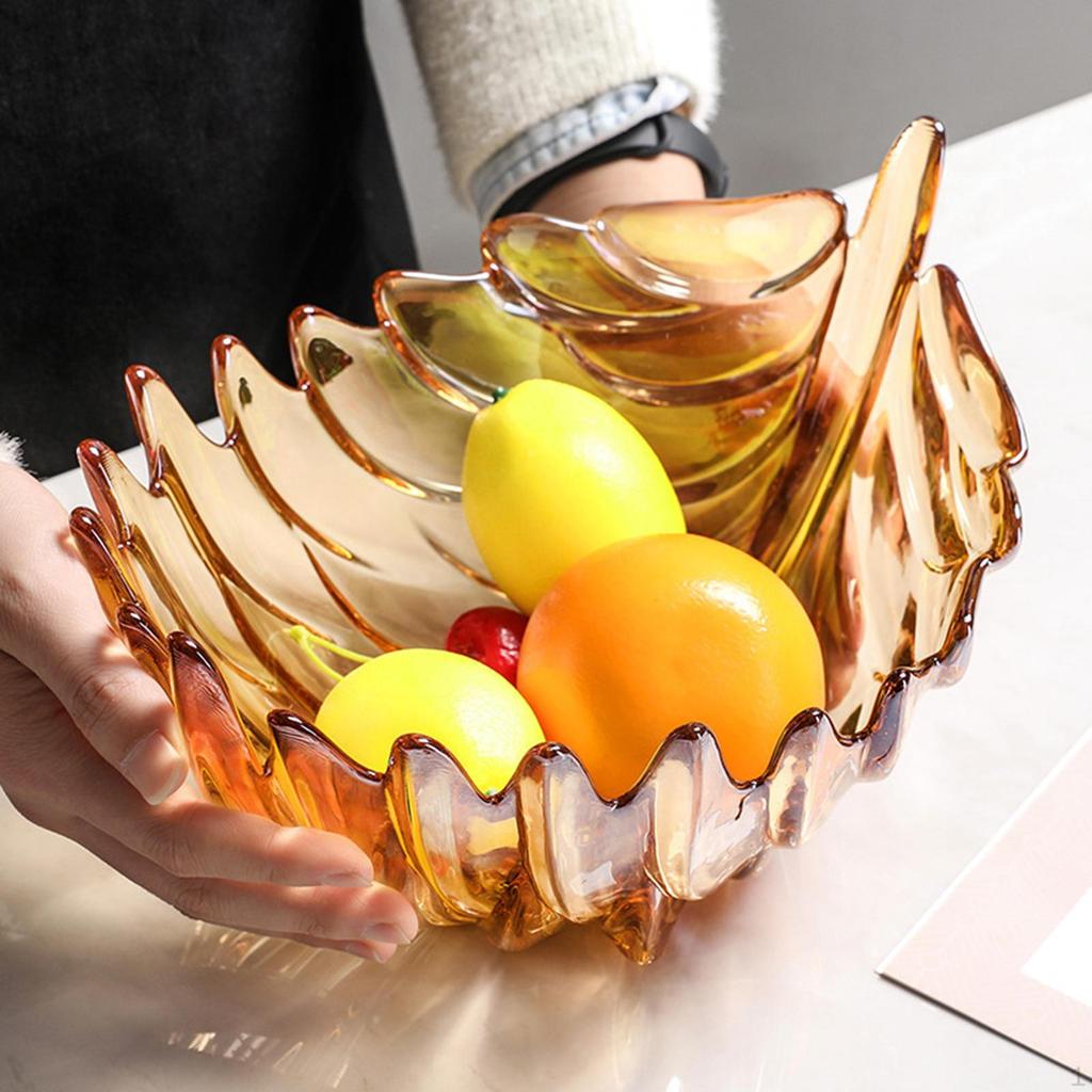 Glass Feather Shaped Fruit Bowl Holder Creative Dessert Plate Serving Platter for Living Room